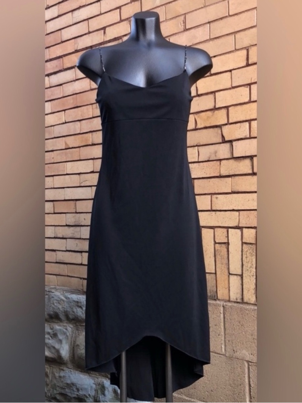 Vintage 90s Byer Too! Beaded Strap High Low Little Black Dress Size Medium
